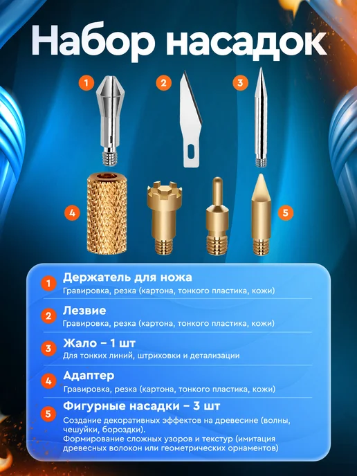 Sumsour Набор для выжигания по дереву 80 вт, 7 насадок, 80 Вт, фото 6