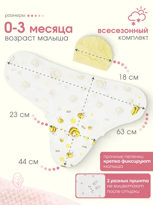 NANIK JAN Пеленка кокон для пеленание на липучках 2 шт, 2 шт, фото 3