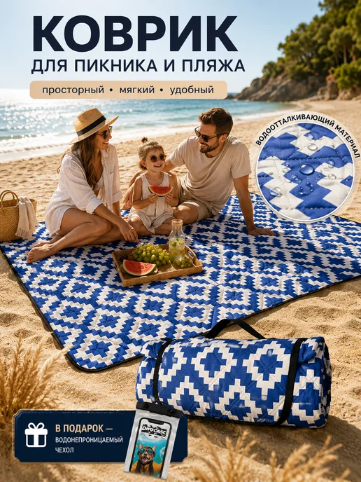 Пляжный складной коврик сумка 150х200, 150x200