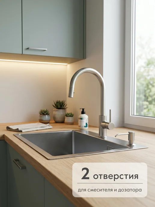 Axus Мойка для кухни нержавейка 50x50 сатин декор, 50x44, фото 3