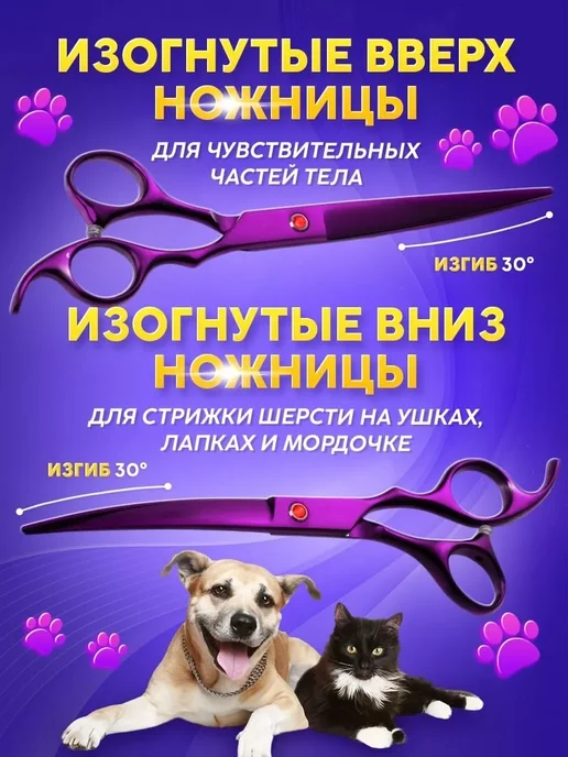 Набор ножниц для стрижки собак и кошек, фиолетовый, фото 3