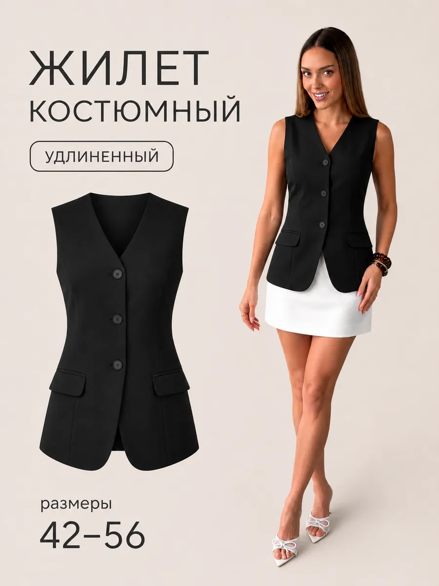 Жилет жакет костюмный удлиненный