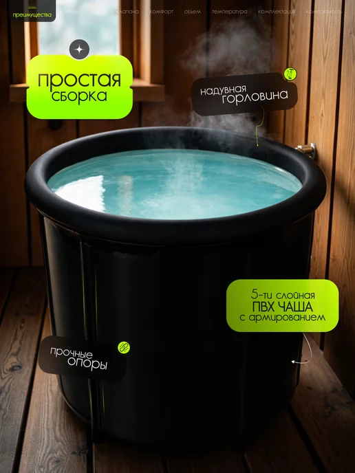 Ванна в радость Купель для бани пластиковая. Банный чан, черный, фото 3