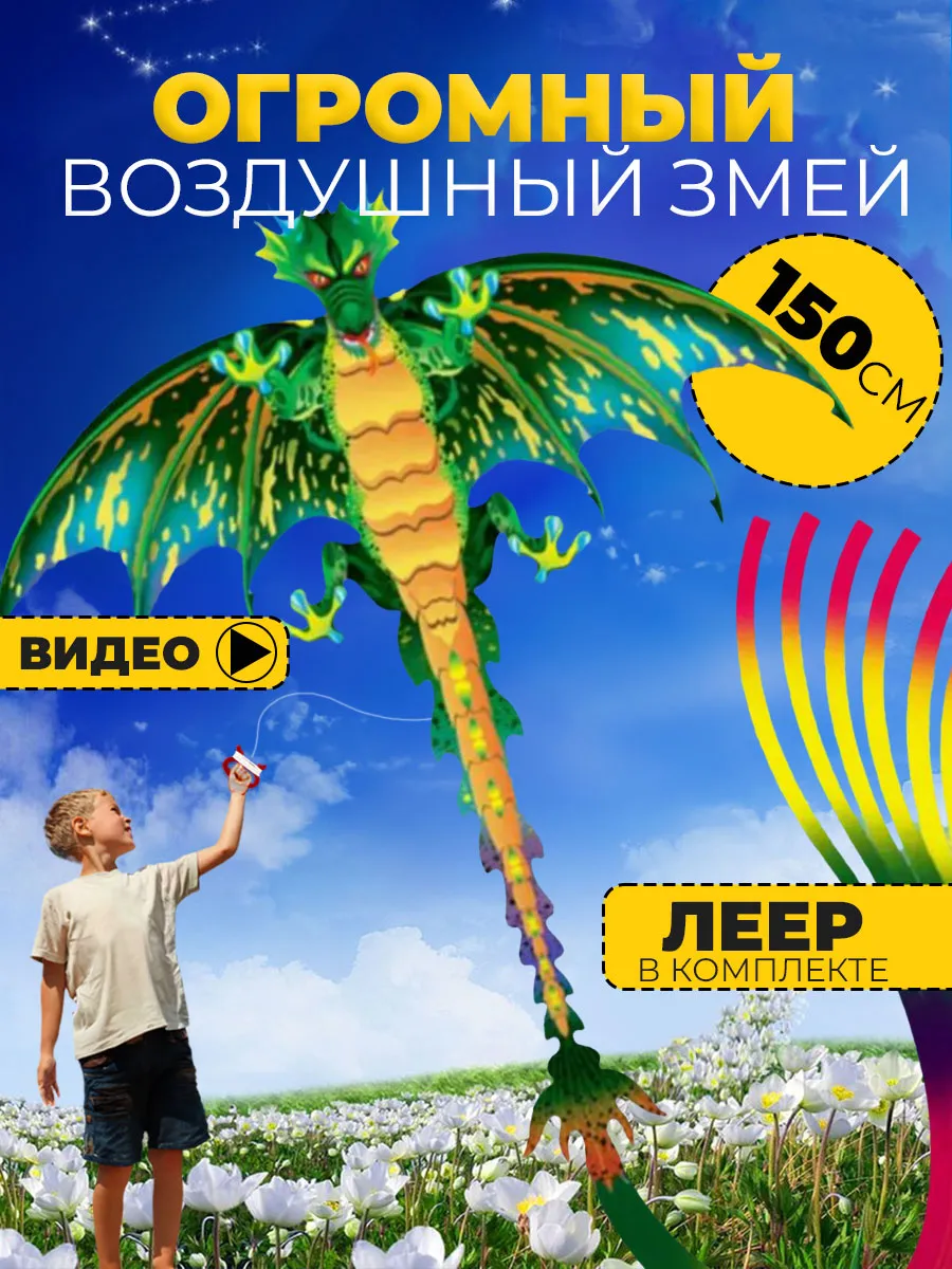 Воздушный Змей для ребенка большой Дракон
