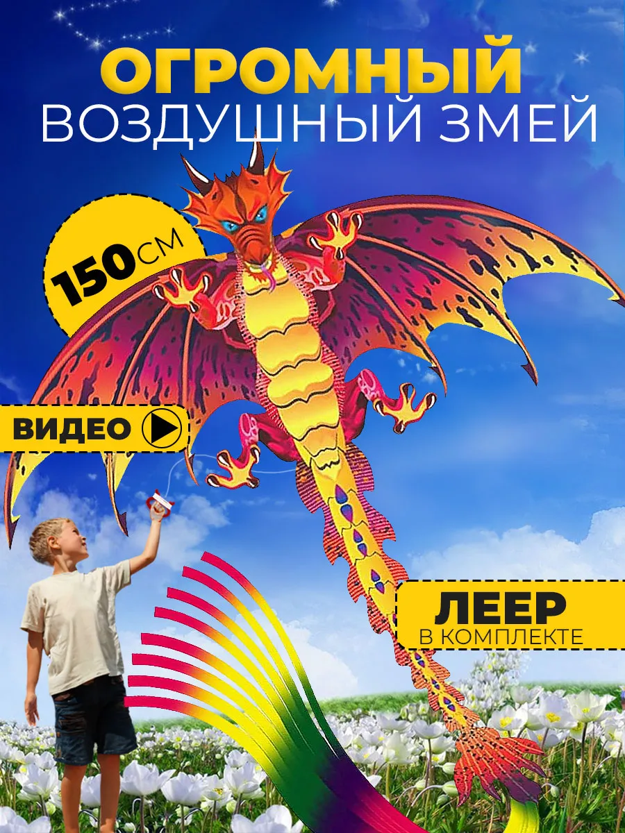 Воздушный Змей для ребенка большой Дракон
