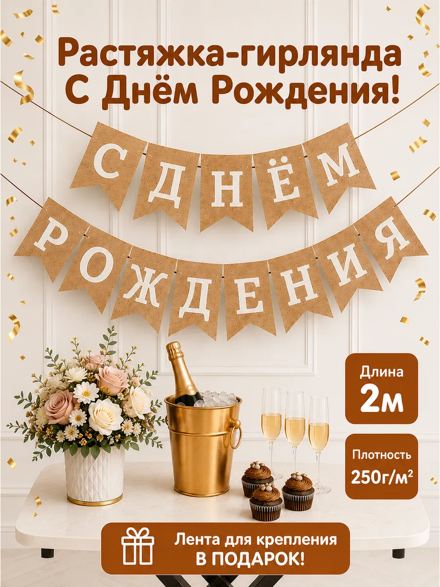 Растяжка-гирлянда флажки С Днем Рождения