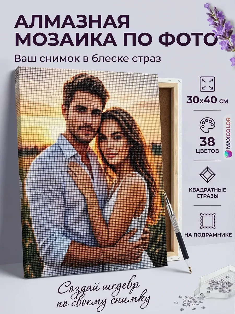Алмазная мозаика по фото на подрамнике цветная 30х40