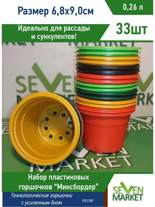 АЭД Горшок пластиковый "Миксбордер" 0,26л микс круглый 33 шт, 260 мл, 33 шт, фото 2