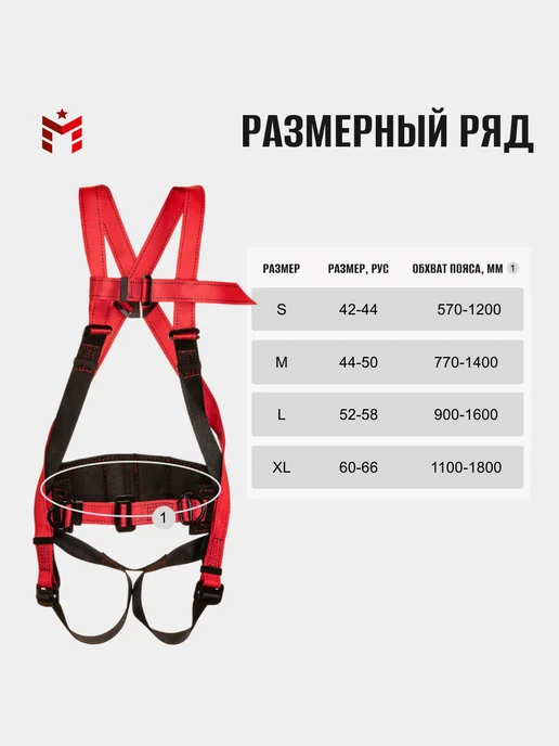 Страховочная привязь Молот СУПР2Ж4 Размер М ( 44-50), черный, фото 3