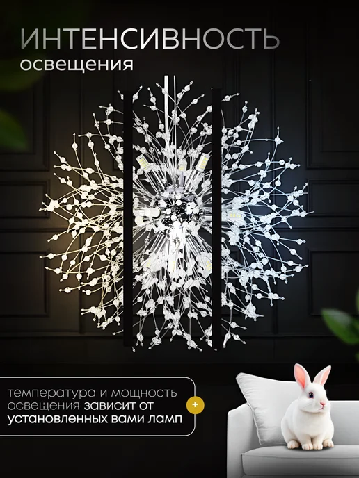 TechPulse Люстра светодиодная подвесная хрустальная одуванчик в зал, белый, фото 4
