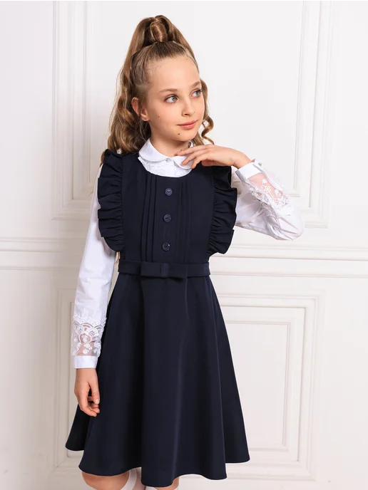 AmirKhan Kids Школьный сарафан рюша, синий, фото 4