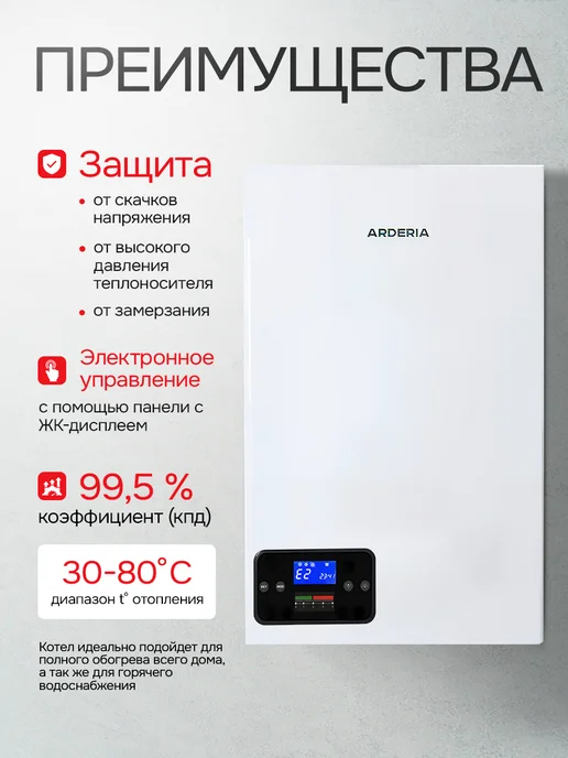 ARDERIA Котел электрический настенный E 20 (20 кВт) v3, белый, фото 2