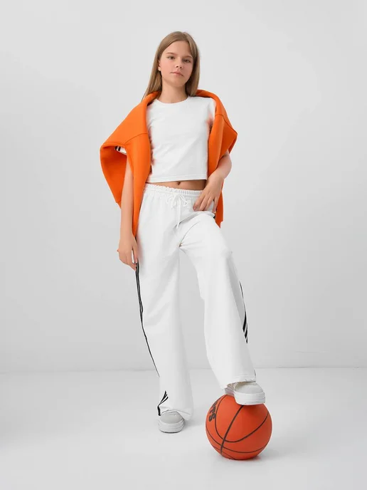 LACI KIDS Спортивный костюм для девочки c брюками палаццо, белый, фото 2