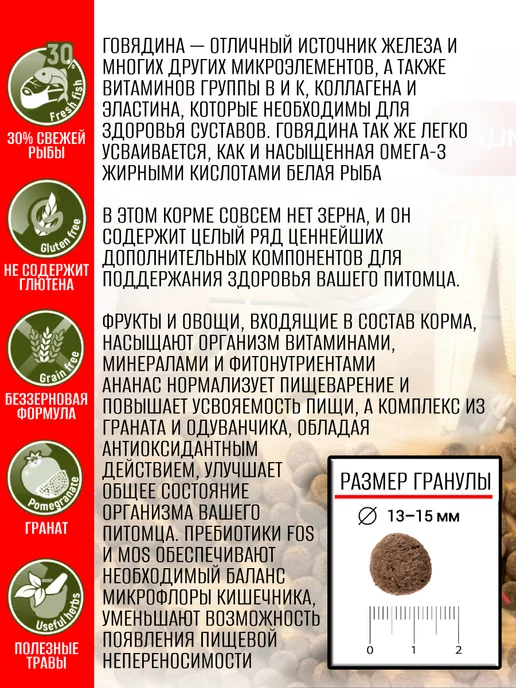 Сухой корм BLITZ Holistic для собак, крупные, средние, говядина, рыба, 12 кг, фото 3