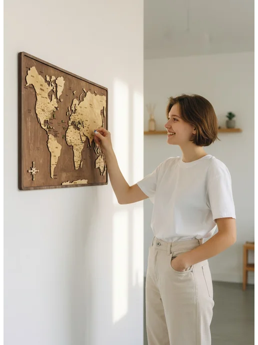 mappa.by Географическая карта мира из дерева на стол и на стену, 50 шт, фото 2