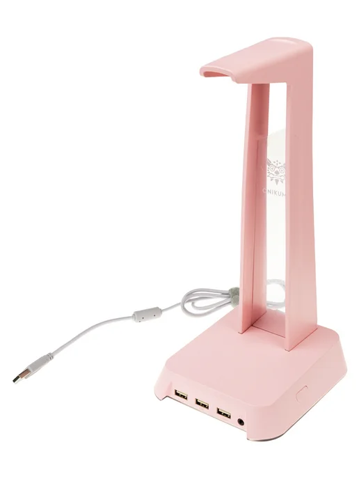 Нет бренда Подставка для наушников с RGB подсветкой и USB выходами, розовый, фото 2