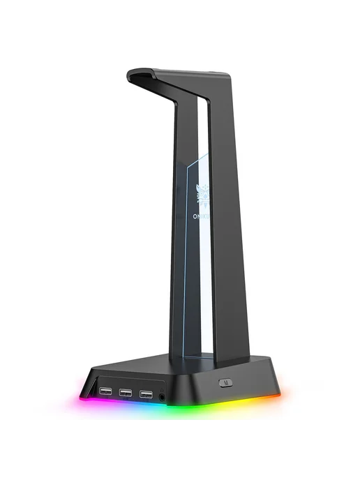 Нет бренда Подставка для наушников с RGB подсветкой и USB выходами, черный