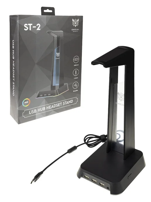 Нет бренда Подставка для наушников с RGB подсветкой и USB выходами, черный, фото 2