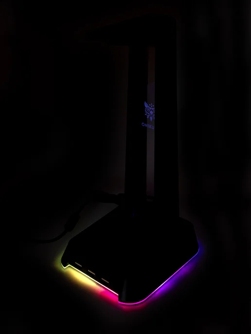Нет бренда Подставка для наушников с RGB подсветкой и USB выходами, черный, фото 3
