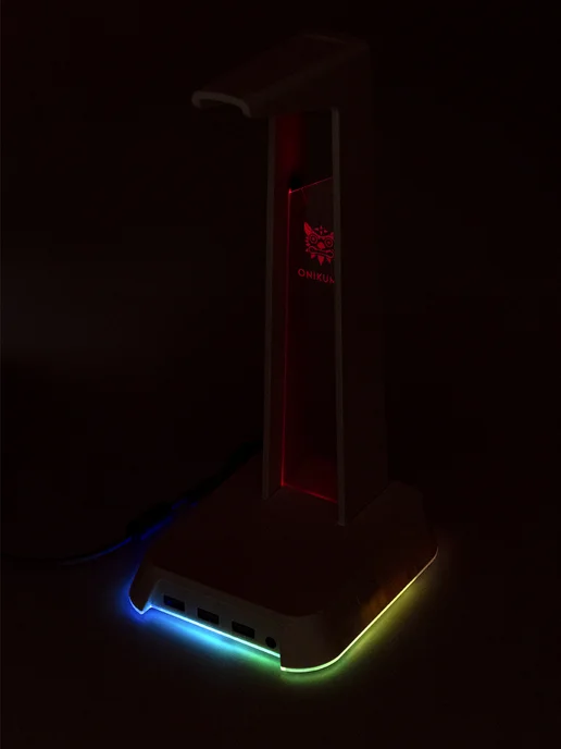 Нет бренда Подставка для наушников с RGB подсветкой и USB выходами, белый, фото 3
