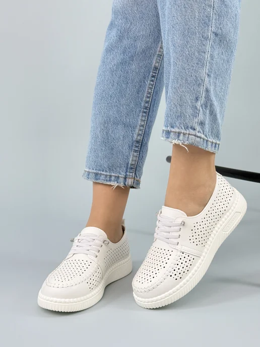 AMANDA DUTTI Простые дышащие мокасины, белый, фото 2