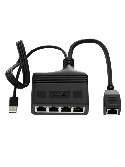 GSMIN Разветвитель RJ45 - 4х RJ45 с USB, сплиттер 1000 Мбит с, черный, фото 2