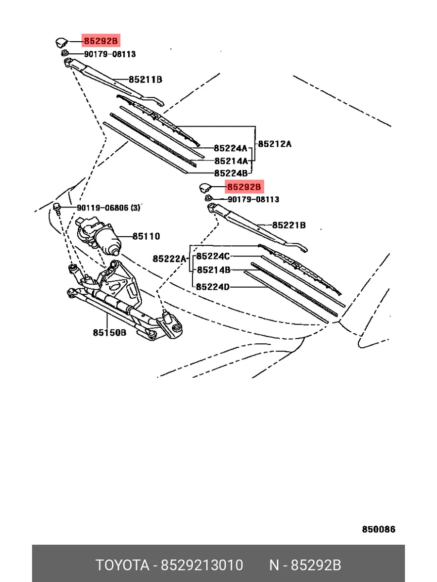 заглушка поводка стеклооч. Toyota RAV 4 05>, Land Cruiser 20