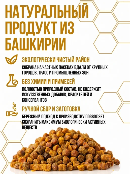 Перга натуральная Башкирская пчелиная 100 г, 900 г, фото 4