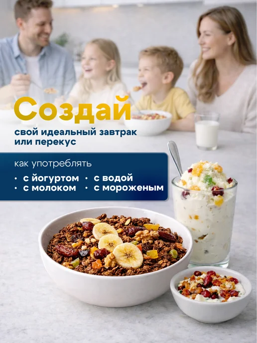 Династия Вкуса Гранола без сахара шоколадная с бананом, грецким орехом, вариант, фото 5