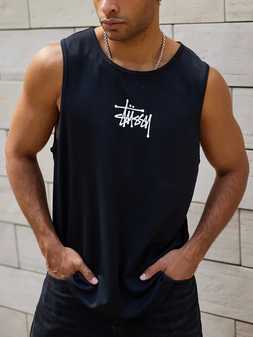 GORAT Майка мужская спортивная Stussy для спорта и фитнеса, черный