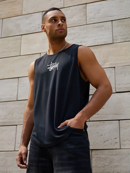 GORAT Майка мужская спортивная Stussy для спорта и фитнеса, черный, фото 2