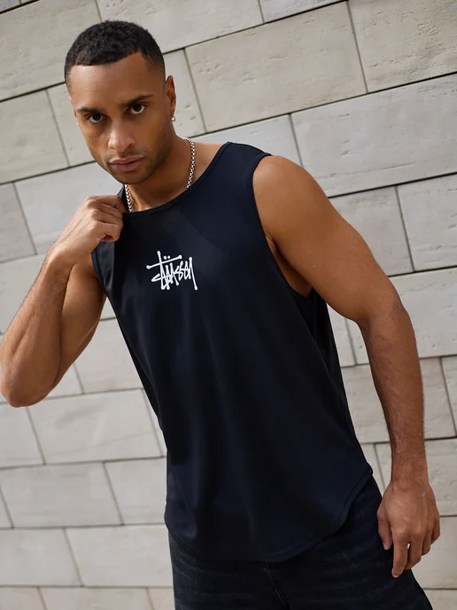 GORAT Майка мужская спортивная Stussy для спорта и фитнеса, черный, фото 3
