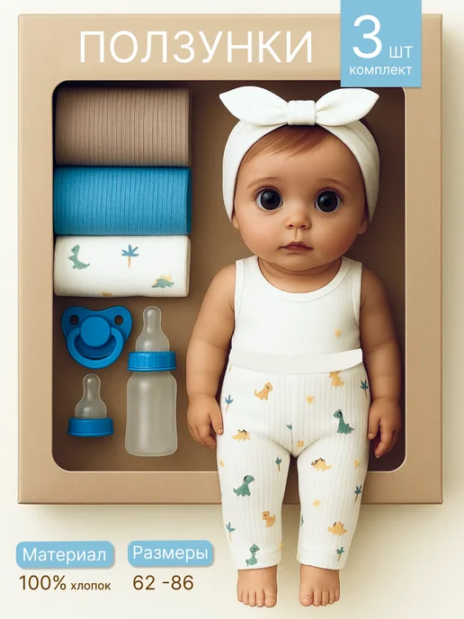 Abai kids Штанишки ползунки для новорожденных набор из 3 шт, 3 шт, фото 3