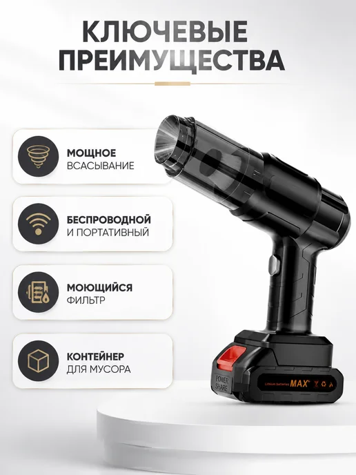 RUOMI Пылесос для автомобиля беспроводной мощный, черный, фото 2
