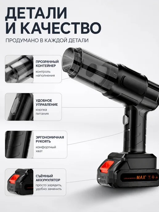 RUOMI Пылесос для автомобиля беспроводной мощный, черный, фото 3