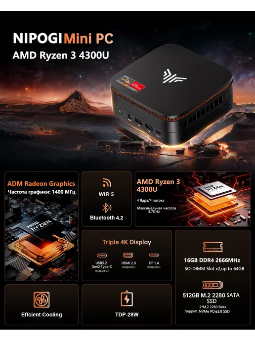 ACEMAGIC Мини ПК V2 Intel N97 16 ГБ озу и 512 ГБ SSD Windows 11 PRO, 16 ГБ, 512 ГБ, фото 2