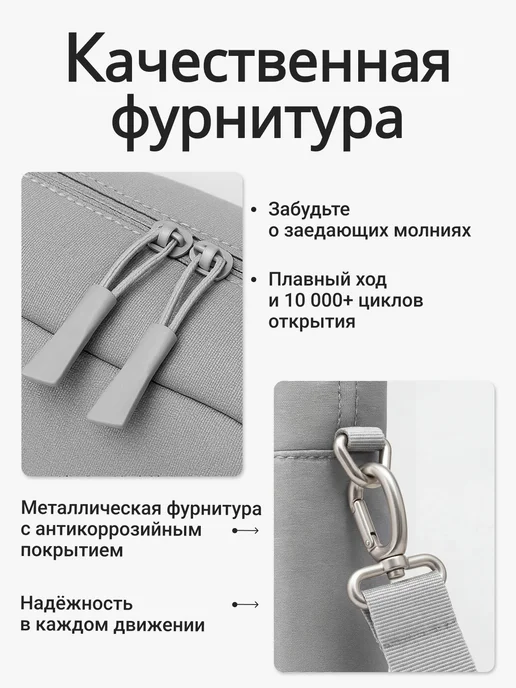 NiNoteam Сумка для ноутбука 14, 15.6, 16 дюймов противоударная, серый, фото 4