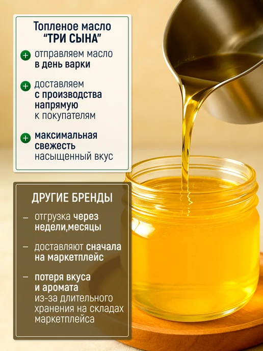 Три сына Топленое масло ГХИ натуральное для жарки 200 гр, 500 мл, фото 5